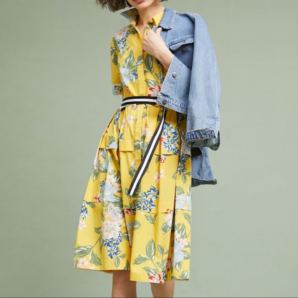Anthropologie Donna Morgan Yellow Floral Dress Size 8